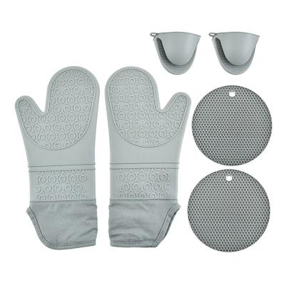 China Creative Kitchen Instrument Non Slip Silicone Oven Mitts Oven Mitt And Non Extra Long Pot Holder Set Kitchen Heat Resistant Gloves for sale