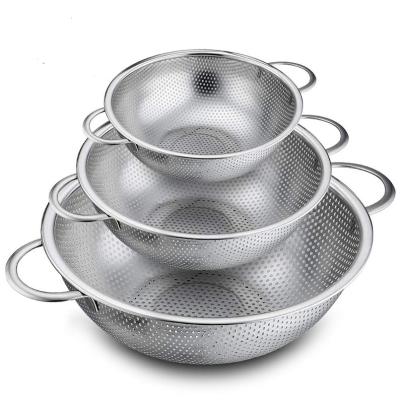 China Sustainable colander set of 3, HaWare stainless steel colanders with handle, metal colander perforated strainer 16/22/28 cm for sale