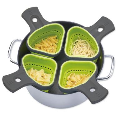 China Viable Party Control Collapsible Pasta Silicone Strainer Basket - Green for sale