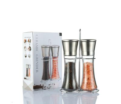 China AMAZONE Hot Selling Sustainable Manual Salt Mill Premium Quality Glass Body With Stainless Steel Adjustable Ceramic Spice Grinder for sale