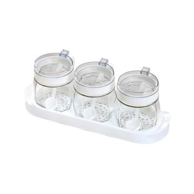 China Minimalist Condiment Jar Spice Container with Lids and Spoons Seasoning Container Sugar Bowl Salt Box Set of 3 for Kitchen Food Storage for sale