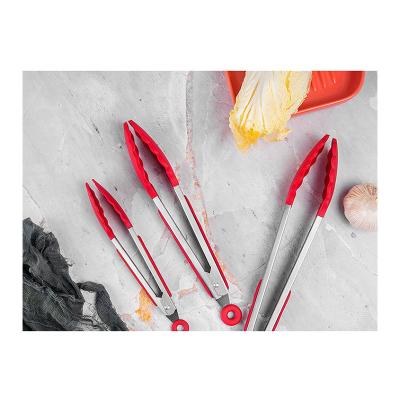 China 7 9 Serving Tongs Viable 12 Inch Metal Barbecue Kitchen Heat Resistant Food Grade Silicone Tweezers Food Tongs for sale