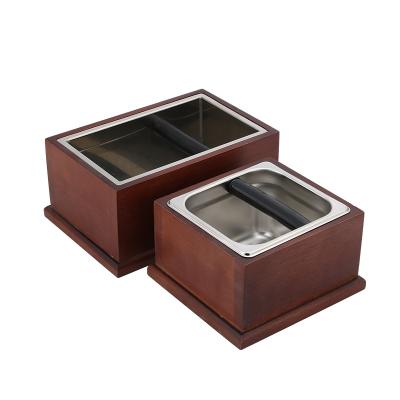 China Sustainable wooden coffee trash can, espresso trash can, espresso coffee shot box for sale