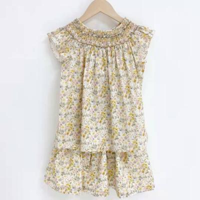 China Girls Casual Spring Cotton Print Floral Pleated Suit for sale