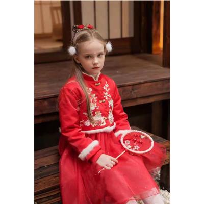 China Factory Supply New Year Flower Pattern Formal Dress Nylon Red Babies Dresses for sale