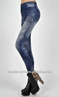 China 2012 New Design Breathable Wholesale Imitation Jeans Look Leggings With Butterfly Tattoo Women Tights for sale