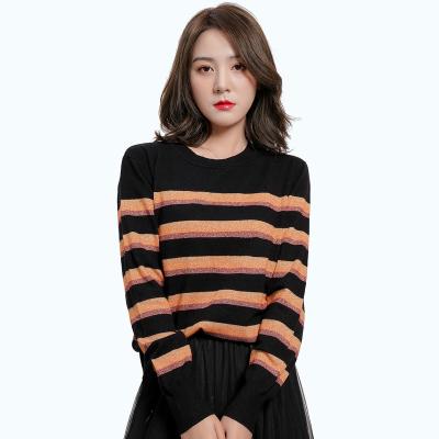 China 2022 New Anti-wrinkle Design Mulit Stripe With Fashion Squishy Nylon Custom Women's Lurex PTTs Stripe Sweater for sale