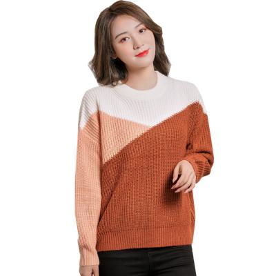 China 2022 Wholesale Custom Anti-wrinkle women color-block sweater hoodie hooded knitted pullover for sale