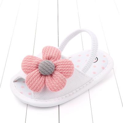 China High Quality Flat Summer Baby Sandals, Soft Bottom Baby Slippers Flower Cotton Indoor Newborn Baby Shoes for sale