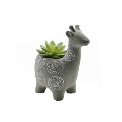 China Modern Small Animal Deer Cement Planter Garden Decorative Flower Pattern Flower Pot for sale