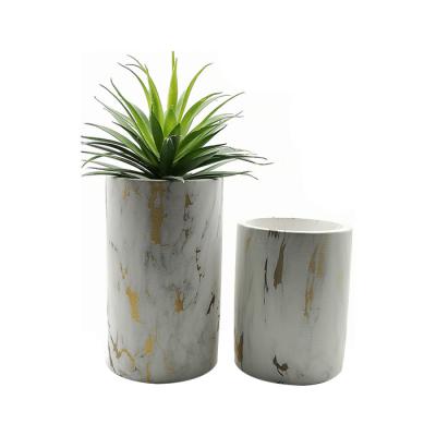 China Glod Modern Marble Pattern Home Decor Round Cylinder Cement Flower Pot for sale