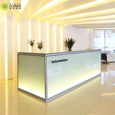 China Standard Size L Shape Counter Frame Aluminum Glass Panel Easy Installation Living Room Used Office Standing White Modern Reception for sale