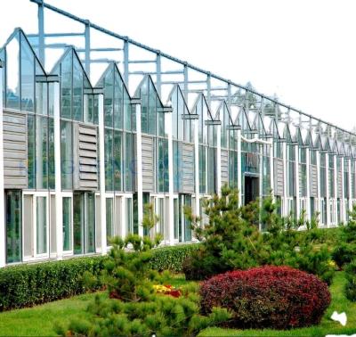 China Galvanized Glass Steel Frame Large Herbs Truss Agricultural Greenhouse for sale