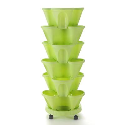 China Modern Stackable Vertical Plastic Flower Pot Garden Planter for Vegetable Strawberry, Grass, Flower with Movable Tray for sale