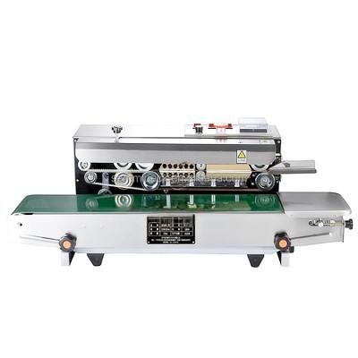 China FRD-1000 continuous horizontal security tape sealer for all kinds of plastic bags, solid ink codiong tape sealer for sale