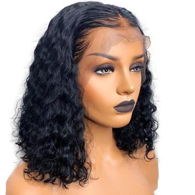 China Human Hair 150% HD Deep Curly Brazilian Transparent Lace Frontal Hair Lead Water Wave Part Lace Front Wig for sale