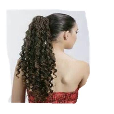 China 1pc 16inch Wave Drawstring Ribbon Silky Straight Wrap Around Deep Curly Hair Ponytail 120g for sale