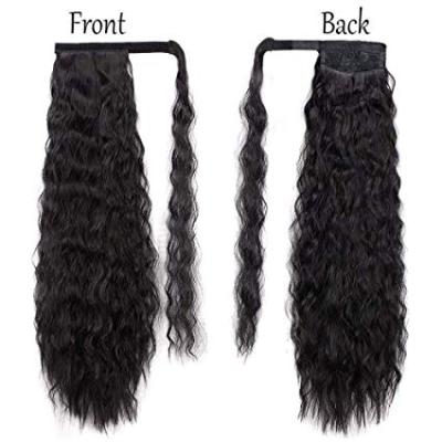 China Wavy Kinky Curl Ponytail Extension For Color Women 30inch Wrap Around Ponytail Black Color Magic Paste Corn Wave Ponytail for sale