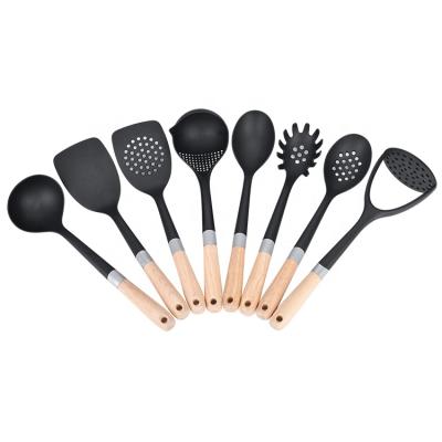 China Amazon Sustainable Hot Selling 8 PCS Kitchen Nylon Non-Stick Cookware Set With Wooden Handle for sale