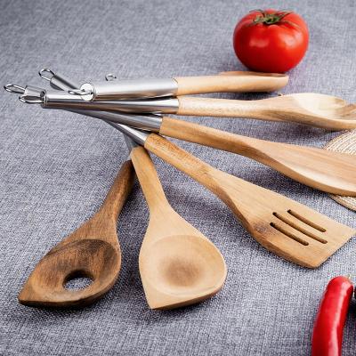 China Sustainable 6 Pieces In 1 Cocina Stainless Steel Kitchenware Tools Wooden Cooking Utensils Set For Kitchen for sale