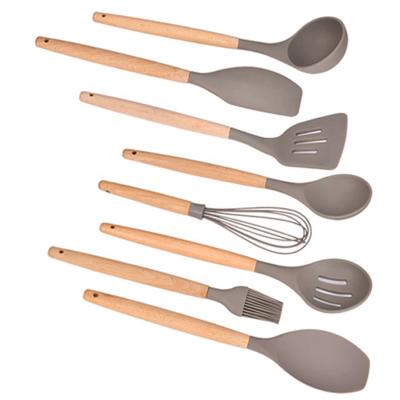 China High Sustainable Amazon Grade 8 Piece Wooden Silicone Cooking Kitchen Utensil Set With Bamboo Rack for sale