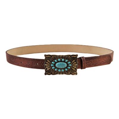 China Pearlbellt FM fashion alloy sapphire printing national style PU belt matching sexy designer retro belt punk belt for sale