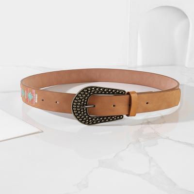 China Pearlbellt European decoration embroidery style new retro fashion and American classic stripe all ethnic style belt brown women for sale