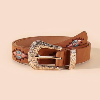 China Pearlbellt FM2023 the latest factory custom embroidery style flower all brown fashion national style women's belt women's belt for sale