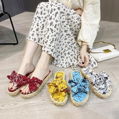 China Fashion Trend New Arrival Bow Knot Summer Women Casual Thick Heel Sandals Slippers Outdoor Shoes for sale