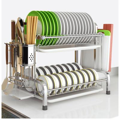 China Sustainable Organizer Double-Deck Dish Racks, Kitchen Storage, Finishing, Drainage Countertop Racks Fit for sale