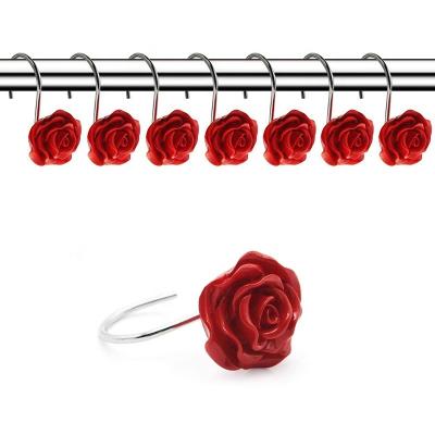 China 12 PCS Fashion Eco-friendly Home Decorative Rust Shower Curtain Anti Snag Hooks Rose Design Shower Curtain Rings for sale