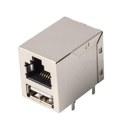 China Modular pcb rj45 jack to usb female connector right angle, led available, RoHS&UL certificate for sale