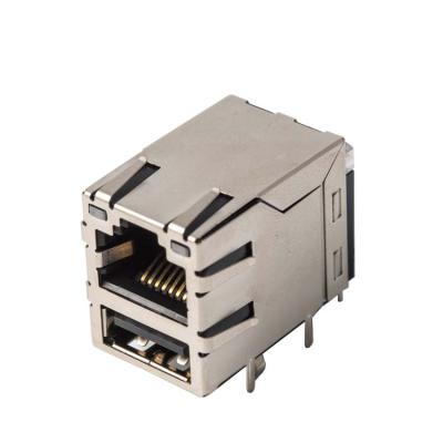 China pcb usb double stack connector with rj45 connector, types usb rj45 connector diagram for sale