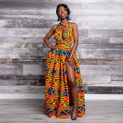 China Viable Yolo African Digital Print Irregular Plus Size Elastic Convertible Midi Dress for sale