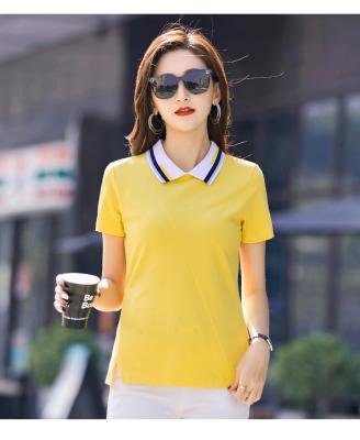 China 2022 Summer Yolo Contrast Color Breathable T-shirt Cotton Zipper Short Sleeve Women Polo Shirt for sale