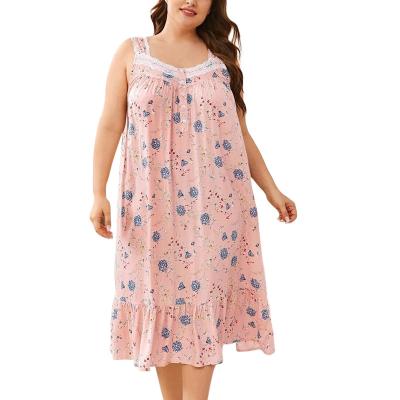 China Yolo Stain Breathable Rayon Print Plus Size Floral Suspender Pajamas Nightgowns for sale