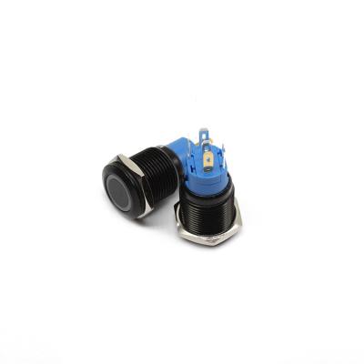 China OFF-ON 5 12V Anti-vandal 16mm Metal Pin Power Start Pushbutton Momentary LED Black Blue Waterproof Push Button Switches for Marine Boat for sale