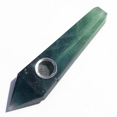 China Wholesale Europe Tobacco Pipes Natural Fluorite Crystal Smoking Pipes Crystal Pipes Smoking Healing Green for sale