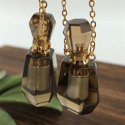 China Newly Hot Selling Europe High End Openable Crystal Rose Quartz Necklace Perfume Bottles Oil Essential Pendant for sale