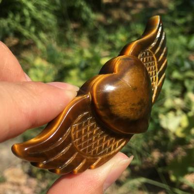 China Europe Wholesale Mixed Crystal Wings Badge Crystal Wings Tiger Eye Jasper Quartz Heart Badge Wings Shape for sale