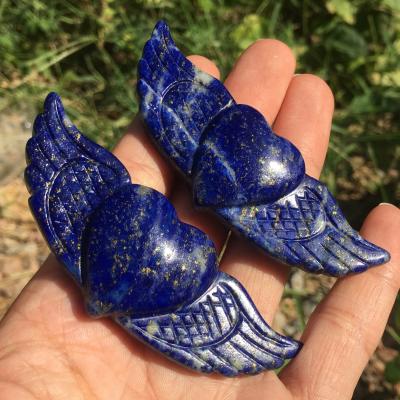 China Europe wholesale mixed crystal heart badge wings lapis lazuli quartz crystal heart badge wings stone shape for sale