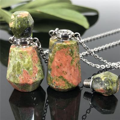 China Europe Natural Hand Carved Stone Perfume Bottle Crystal Reiki Healing Unakite Gifts Essential Oil Bottle Wholesale for sale