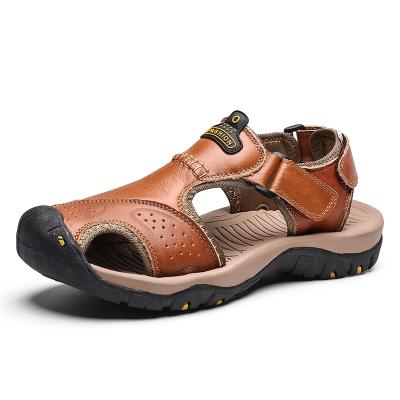 China Waterproof Men Leather Sandals Outdoor Big Size Genuine Leather Shoes Summer Beach Gladiator New Sandals Men Sandals Slips for sale