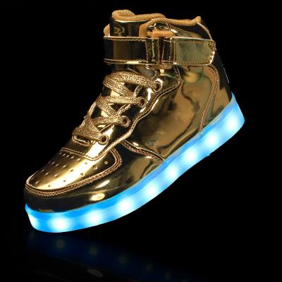 China Usb Popular Fashionable High Top Sneakers Flashing Light Up LED Kids Shoes With USB Charging Waterproof Glowing Shoes For Adults for sale