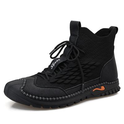 China 2021 Thermal Fashion Men Leather Trim Comfortable Soft Sock Sneakers Handmade Ankle Boots Autumn Winter Casual Walking Shoes Boots For Men for sale