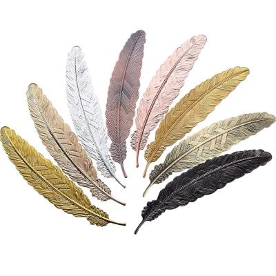 China China wholesale gift tabs slim black engel feather custom logo dried flower white metal bookmark for sale