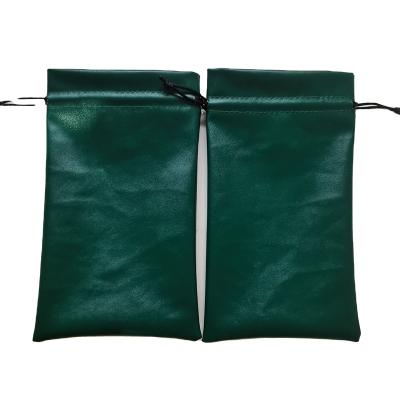 China New Fashion Green Leather Mini Pouch Jewelry Bag Wedding Gift PU Rope Handle Waterproof Drawstring Organizer for sale