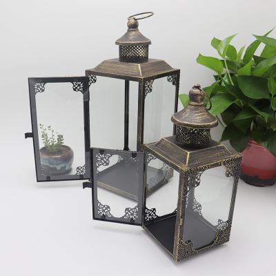 China Garden Outdoor Rustic Antique Brown Vintage Handmade Decorative Metal Candle Lantern for sale