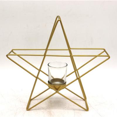 China High Quality Iron Metal Saving Gold Fashion Star Modern Candle Holder for sale