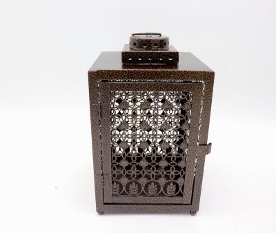 China Classic Simple Black Square Metal Candle Lantern With Glass Inside Outdoor Decorative Lantern for sale